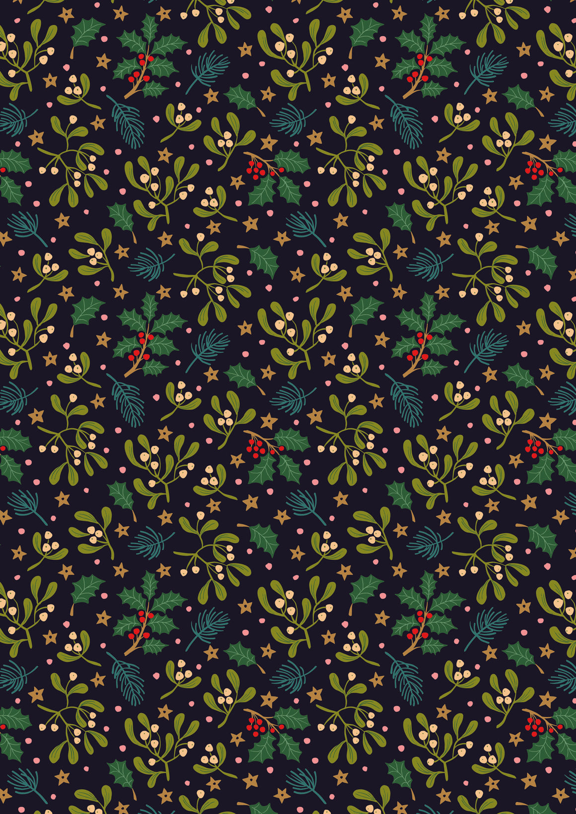Mistletoe on Black for All is Bright by Lewis and Irene