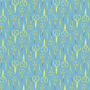 Crane Scissors in Cyan from Stitch & Glow by Dear Stella Fabrics