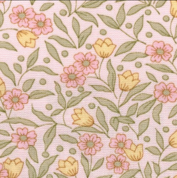 Floral pattern with pink and yellow flowers on a light pink background
 "quilt fabric" + Canada + Ottawa + Sevenberry