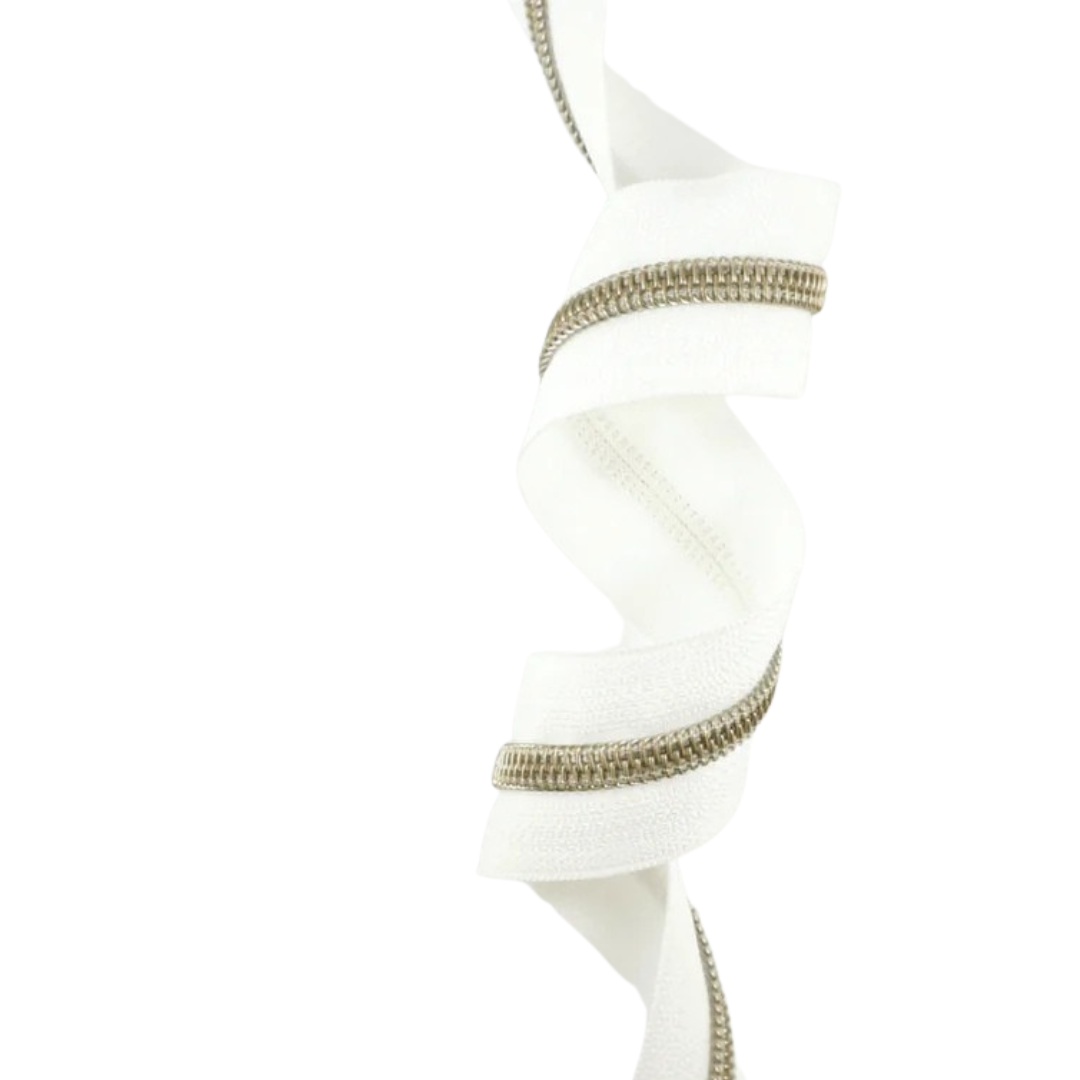 White Tape with Antique Brass #5 Zipper