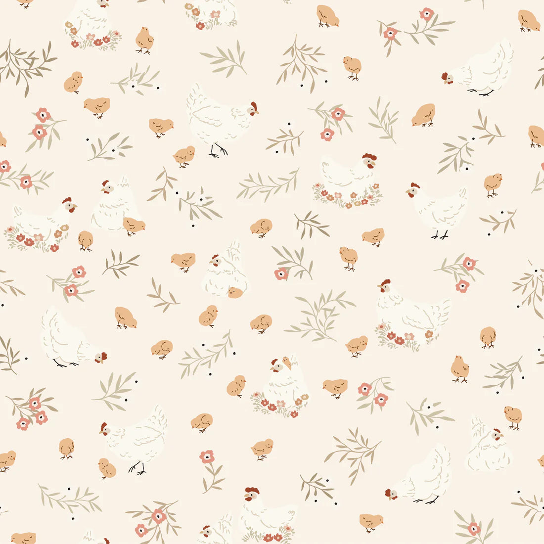 Nesting in Beige from Primrose & Parsley by Michal Marko for Poppie Cotton, Designer Fabric