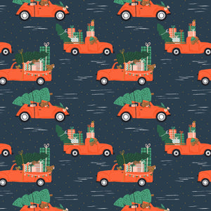 Holiday Haulin' Hounds  in Midnight from Merry Pawmas by Dominika Godette for Cotton + Steel