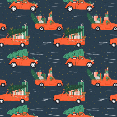 Holiday Haulin' Hounds  in Midnight from Merry Pawmas by Dominika Godette for Cotton + Steel