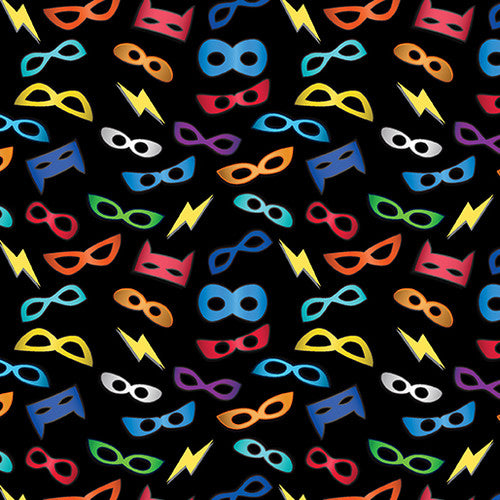 Masks in Black from My Hero by Benartex, Designer Fabric