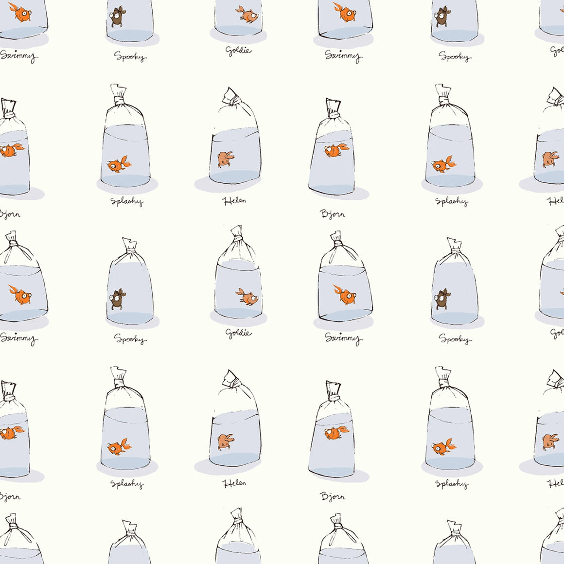 White Goldfishes in Bags by Heather Ross for Windham Fabrics