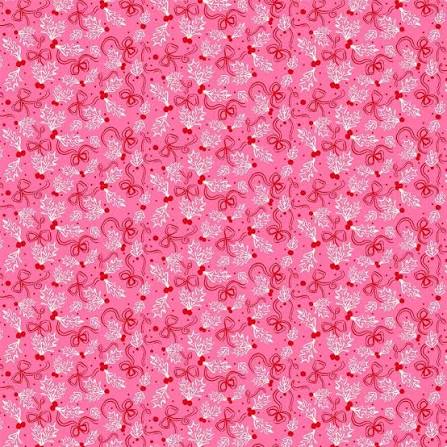REMNANT || 42" x 45" || Holly Bows in Pink from Merry Kitschmas for FIGO Fabrics
