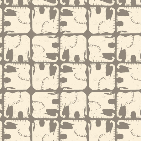 Jolly Elephant in Greige from Rising Sun by Loes van Oosten for Cotton + Steel