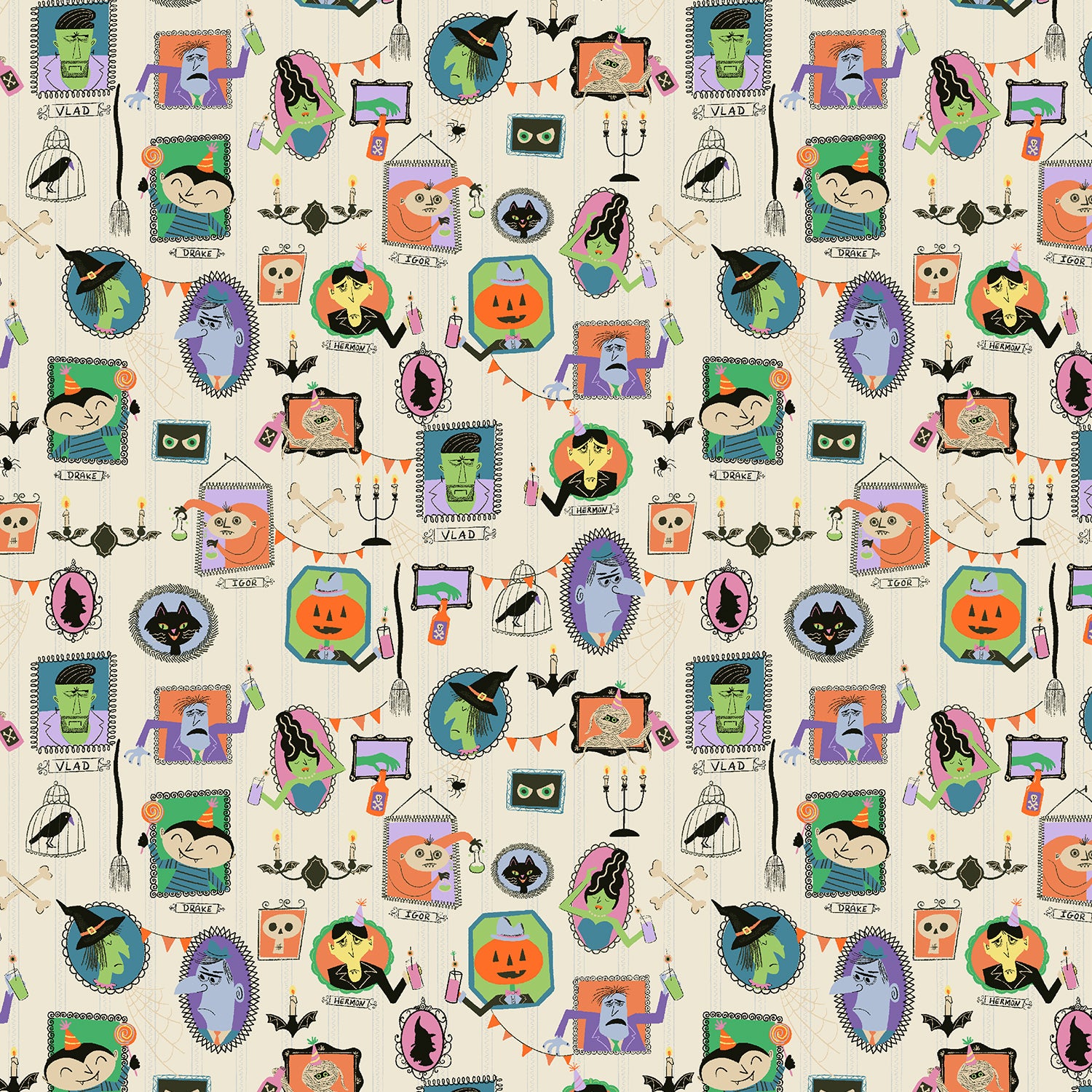 Bone White from Monster Block Party by Meadow Street Studio for Cotton + Steel, Designer Fabric