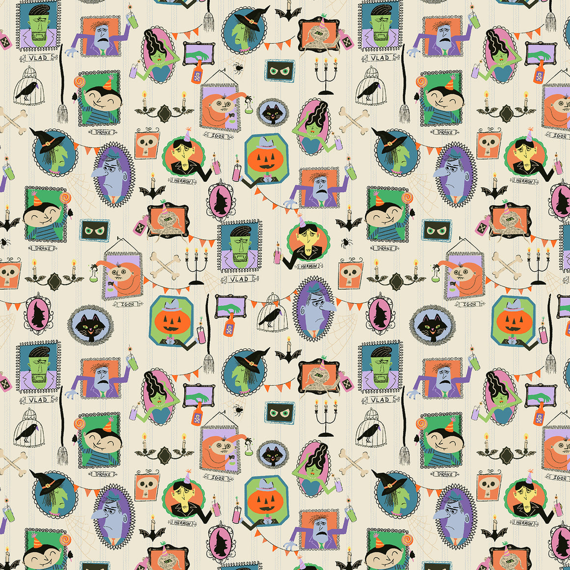 Bone White from Monster Block Party by Meadow Street Studio for Cotton + Steel, Designer Fabric