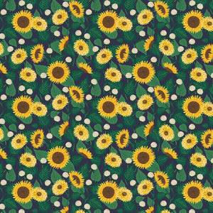 Sunflower Fields - Navy Fabric for Curio for Cotton and Steel