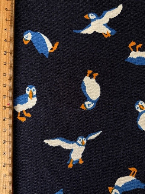 Puffins in Navy from Sevenberry Fabrics by Robert Kaufman Fabrics, Designer Fabric