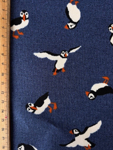 Puffins in Denim from Sevenberry Fabrics by Robert Kaufman Fabrics, Designer Fabric