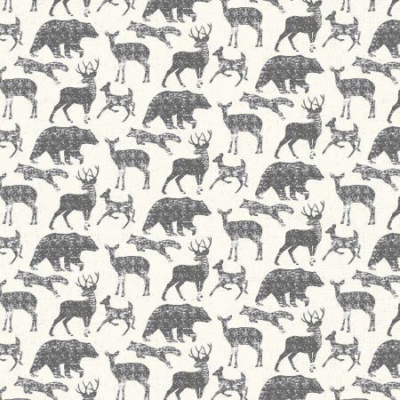 Mountain Wildlife in Woodland Grey from Weekend in the Mountains by Urban Fox for RJR Fabrics