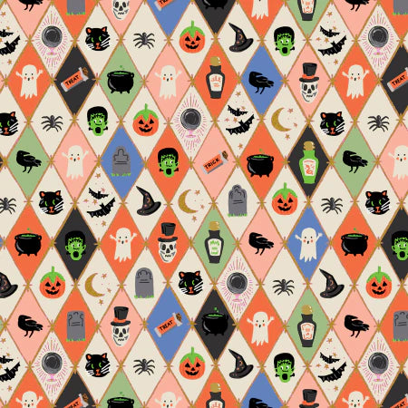 Argyle in Metallic Multi from Halloween II by Rifle Paper Co. for Cotton + Steel