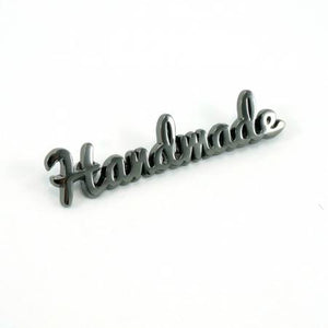 Metal Bag Label - "Handmade" - Script, Hardware, Emmaline Bags, Gunmetal - Mad About Patchwork