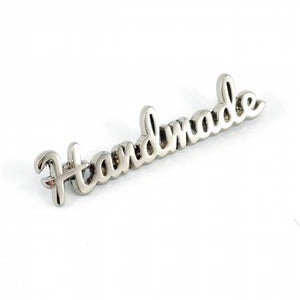 Metal Bag Label - "Handmade" - Script, Hardware, Emmaline Bags, Silver - Mad About Patchwork