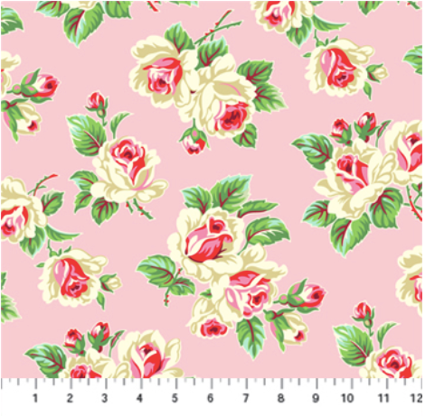 True Kisses - Pink Roses RAYON by Heather Bailey for Figo Fabrics