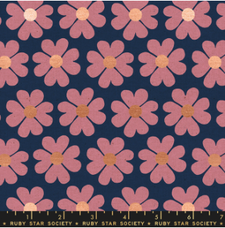 Unruly Nature - Heart Flowers Navy METALLIC CANVAS by Jen Hewett for Ruby Star Society