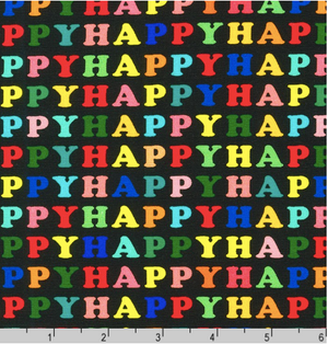 Merry Cheer - Happy on Black by Ann Kelle for Robert Kauffman