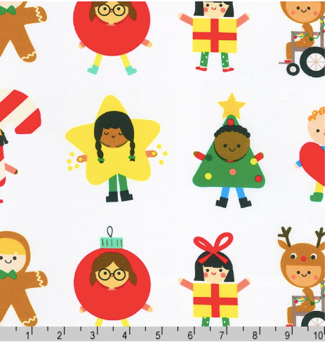 Merry Cheer - Happy Kids on White by Ann Kelle for Robert Kauffman