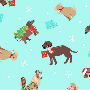 Furry and Bright - Holiday Dogs in Teal from Andover Fabrics