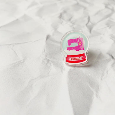 Holiday Sewing Themed Acrylic Pins, Box Builder, Mad About Patchwork, Snowglobe + Sewing Machine - Mad About Patchwork