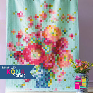 Flower Vase Embroidery, Quilt Kit  with Kona Solids 63½" x 81½" (161 x 207cm)