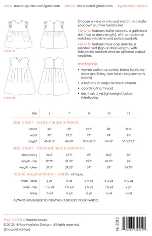 Geranium Dress (size 6-12 yrs) Printed Pattern